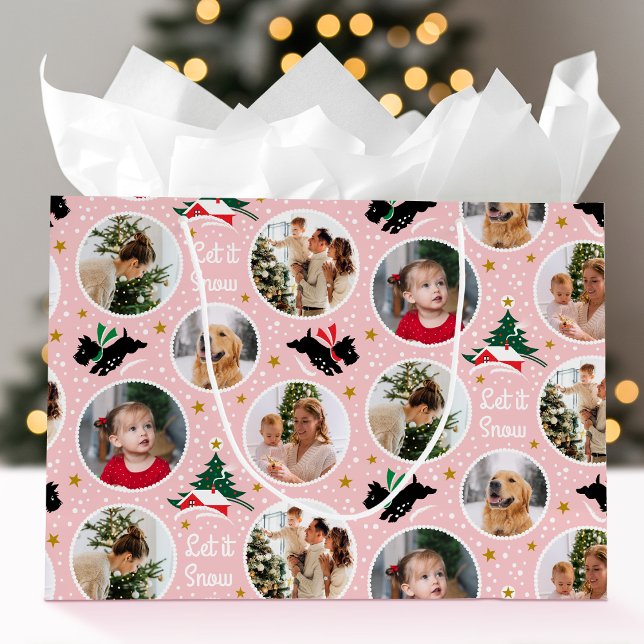 Let it Snow Scottie Dog Fun Custom Photo Pink Large Gift Bag (Creator Uploaded)