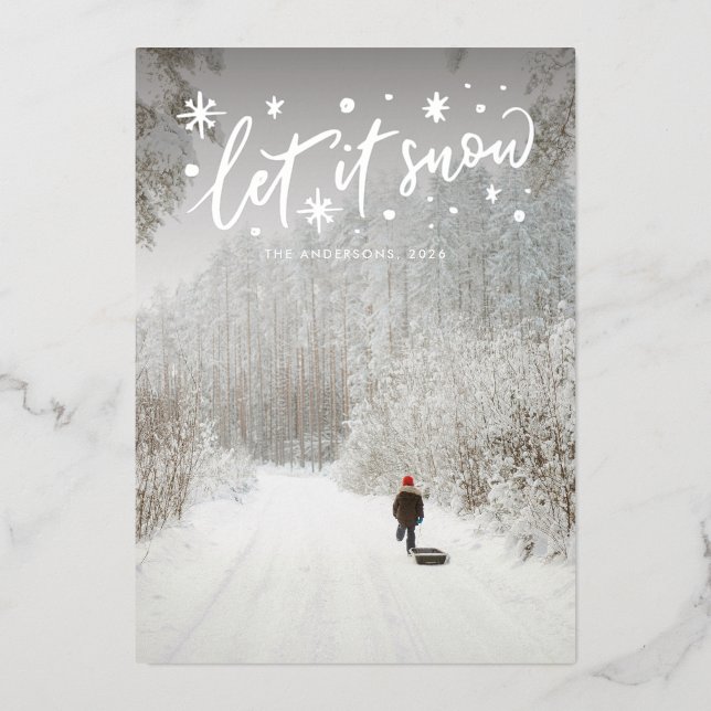 Let it Snow Silver Lettering Christmas Photo (Front)