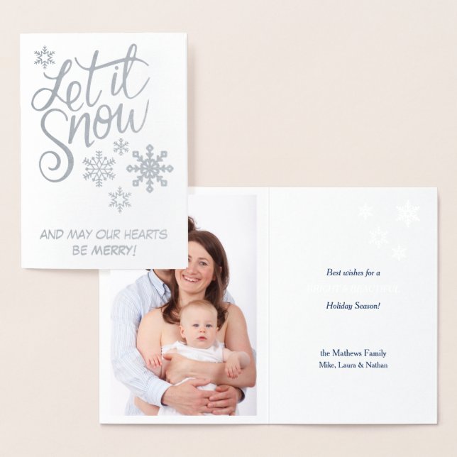 Let It Snow Silver Snowflake Christmas Foil Card (Display)