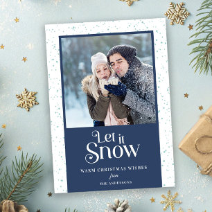 Let It Snow Simple Navy Blue Photo Christmas Holiday Card