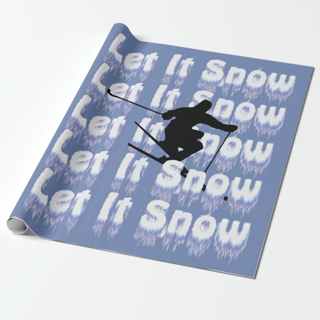 Let It Snow Skiing Snowboarding Winter Sports Wrapping Paper (Unrolled)