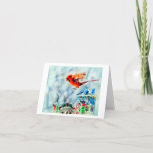 "Let it snow" small holiday card with cardinal