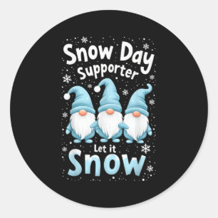 Let It Snow Snow Day Suprter Cute Blue Gnome Xmas  Classic Round Sticker