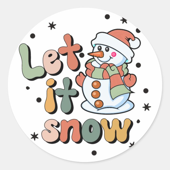 Let It Snow Snow Man Classic Round Sticker (Front)