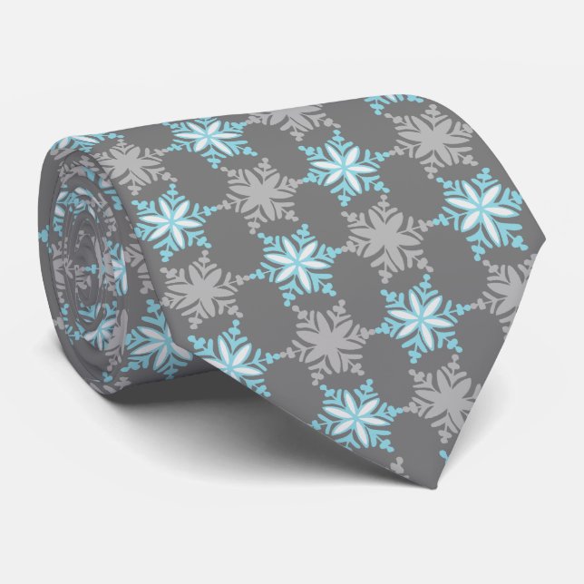 Let It Snow Snowflake Grey Two-Sided Tie (Rolled)