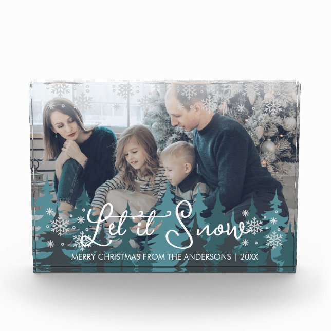 Let It Snow | Snowflakes Pine Tree Christmas Photo Block (Front)