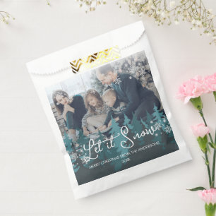 Let It Snow   Snowflakes Pine Tree Christmas Photo Favour Bags