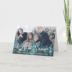 Let It Snow Snowflakes Pine Tree Christmas Photo Holiday Card