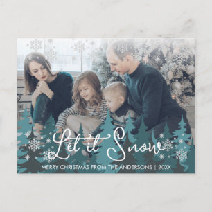 Let It Snow   Snowflakes Pine Tree Christmas Photo Holiday Postcard