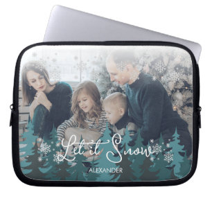 Let It Snow   Snowflakes Pine Tree Christmas Photo Laptop Sleeve