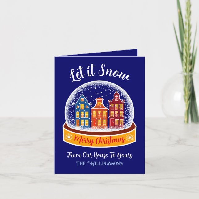 Let it Snow Snowglobe Amsterdam Christmas Village  Holiday Card (Front)