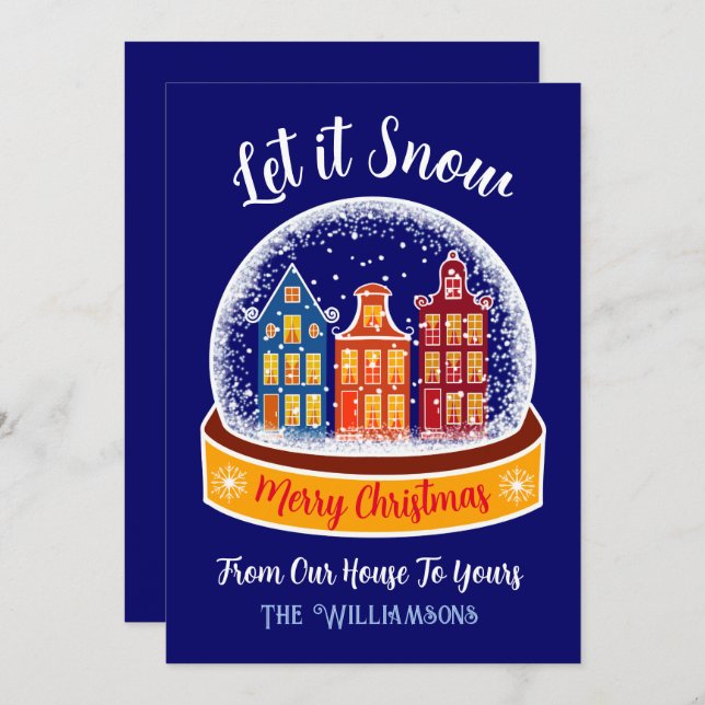 Let it Snow Snowglobe Amsterdam Christmas Village Holiday Card (Front/Back)