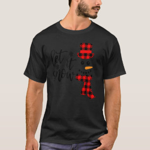 Let It Snow Snowman Christmas Pajama Buffalo Plaid T-Shirt