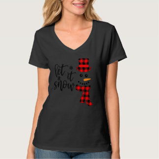 Let It Snow Snowman Christmas Pajama Buffalo Plaid T-Shirt
