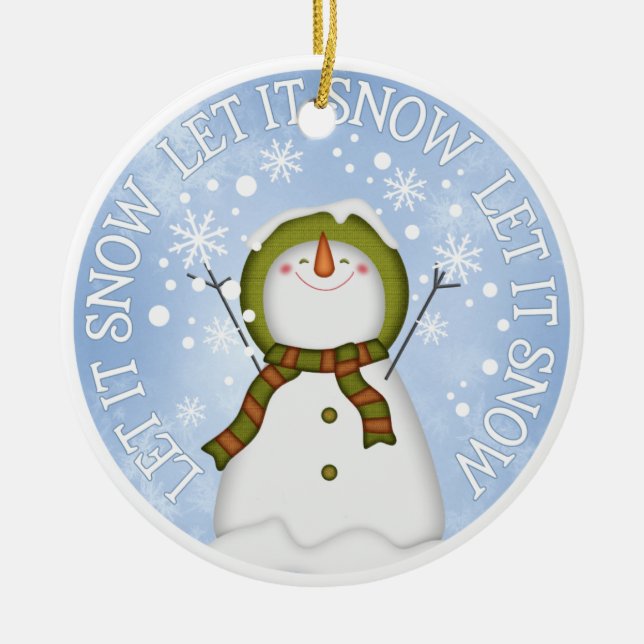 Let it Snow Snowman Double Sided Ceramic Tree Decoration (Front)