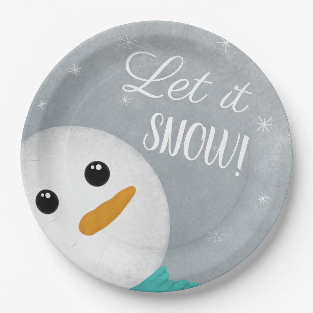 Let It Snow Snowman Paper Plate (Front)