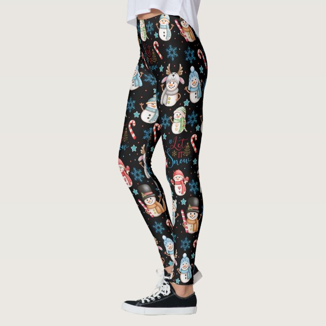 Let it Snow Snowman Pattern Christmas Leggings (Left)