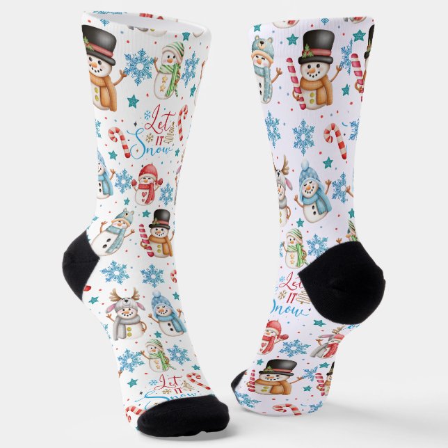 Let it Snow Snowman Pattern Christmas Socks (Angled)
