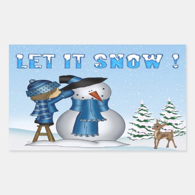 Let It Snow Snowman Rectangle Stickers (Front)