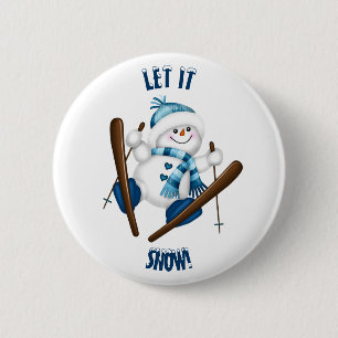 Let It Snow! Snowman Skier 6 Cm Round Badge