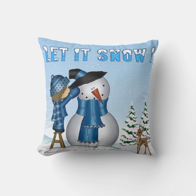 Let It Snow Snowman Throw Pillow (Front)