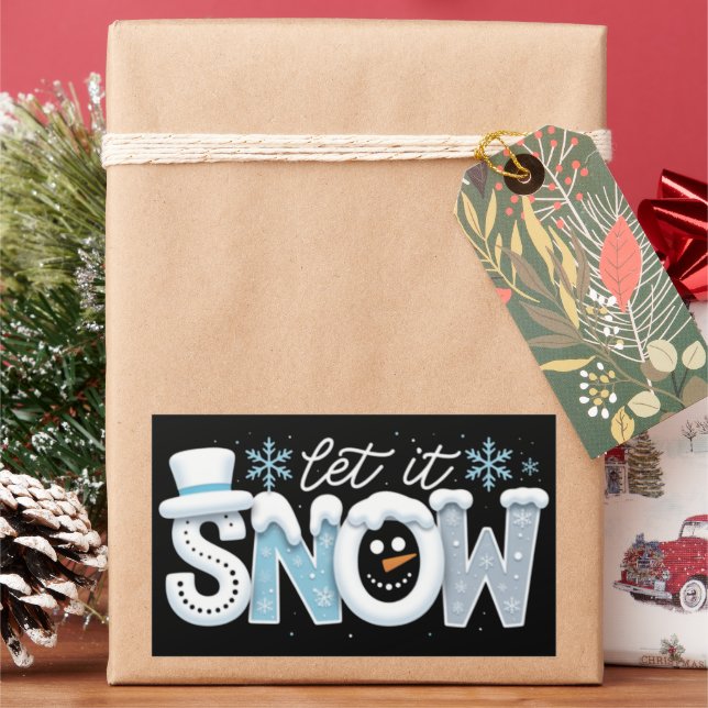 Let It Snow Snowman Winter Snowflakes Season Rectangular Sticker (Holiday)