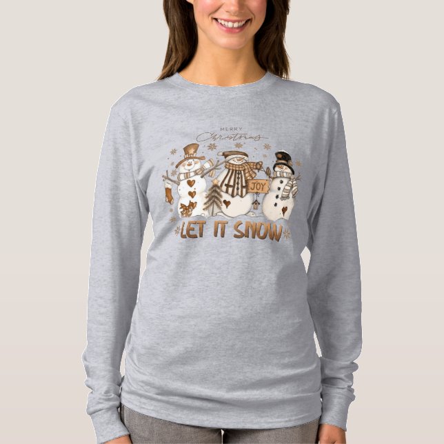 Let It Snow Snowmen Christmas Rustic Long Sleeve T-Shirt (Front)