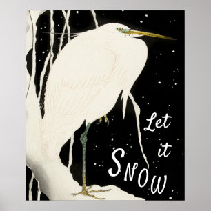 Let it Snow - Snowy Heron - Vintage Art - 20 -  Poster