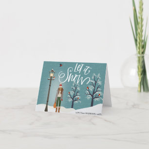 Let It Snow   Snowy Scenery With Winter Bird Holiday Card
