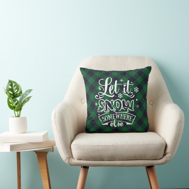 Let it Snow Somewhere Else Green Plaid Monogram Cushion (Chair)