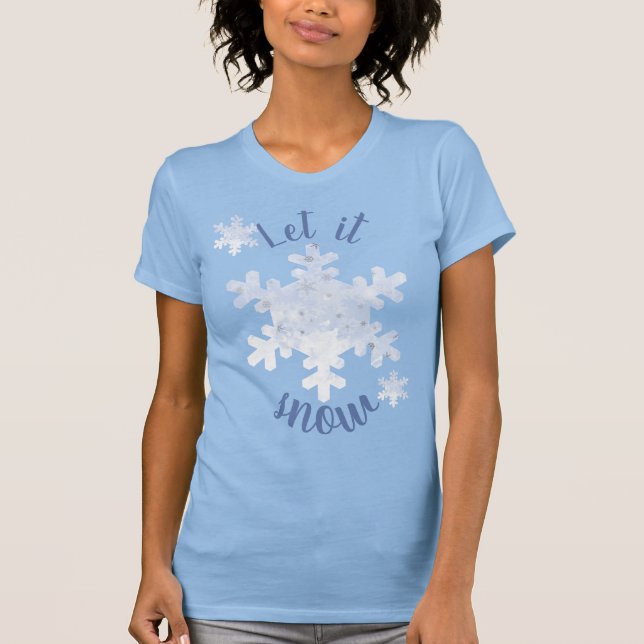 Let it snow Text Cute snowflakes on blue T-Shirt (Front)
