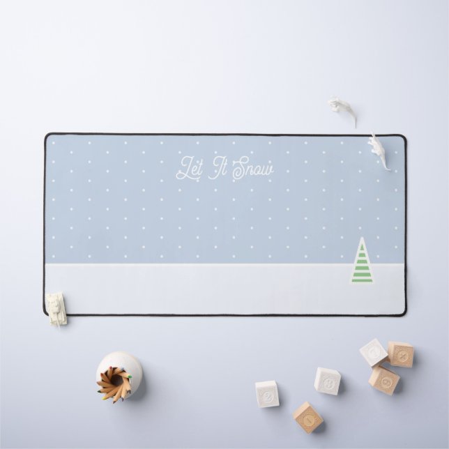 Let It Snow Tiny Winter Tree Ice Blue Polka Dots Desk Mat (Kids Table)