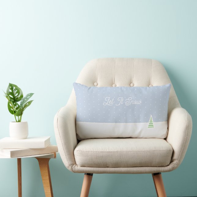 Let It Snow Tiny Winter Tree Ice Blue Polka Dots Lumbar Cushion (Chair)