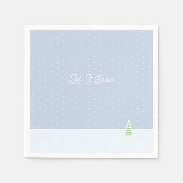 Let It Snow Tiny Winter Tree Ice Blue Polka Dots Napkin (Front)