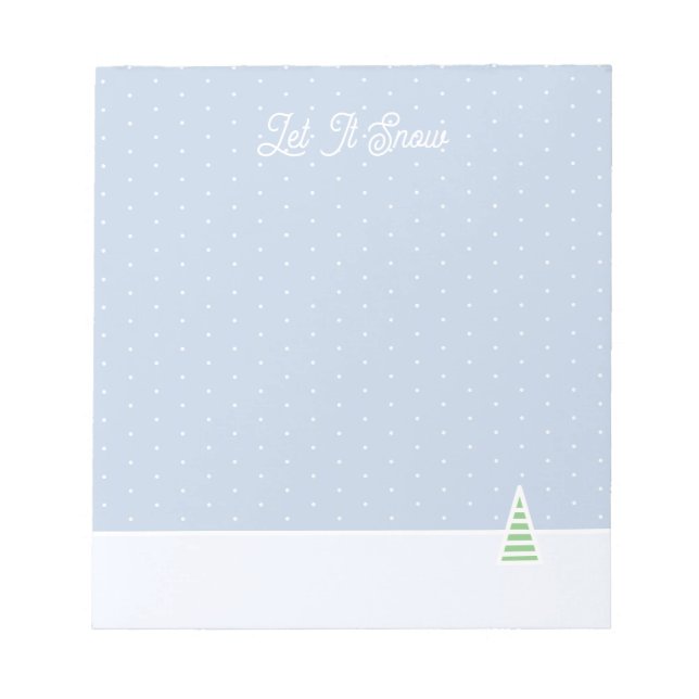Let It Snow Tiny Winter Tree Ice Blue Polka Dots Notepad (Front)