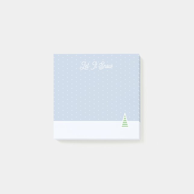 Let It Snow Tiny Winter Tree Ice Blue Polka Dots Post-it Notes (Front)