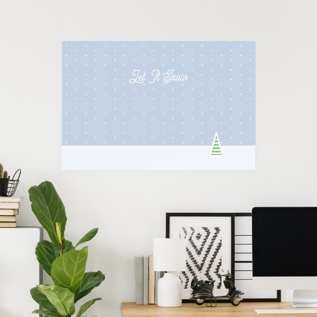Let It Snow Tiny Winter Tree Ice Blue Polka Dots Poster (Home Office)
