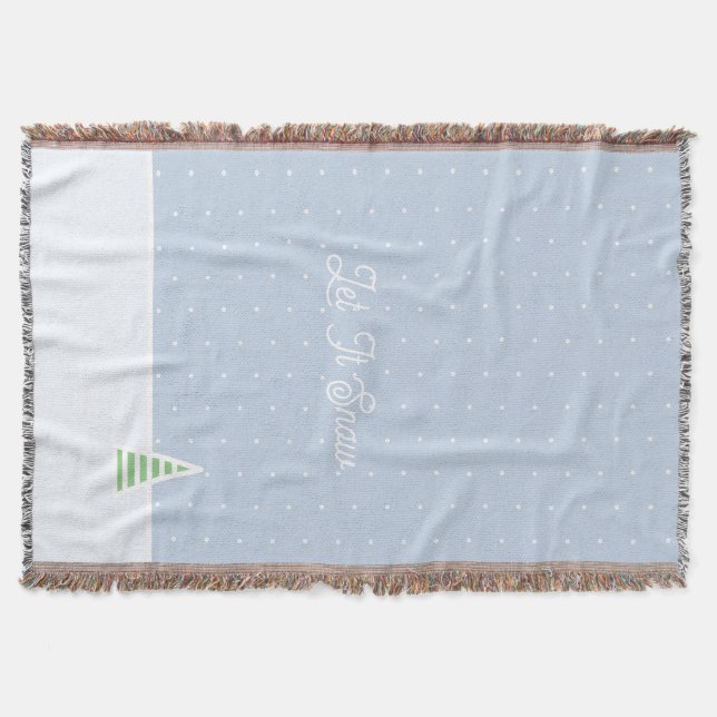 Let It Snow Tiny Winter Tree Ice Blue Polka Dots Throw Blanket (Front)