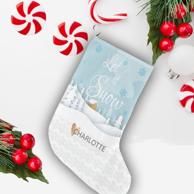 Let It Snow Tree Heart Snow Flake Landscape Large Christmas Stocking (Creator Uploaded)