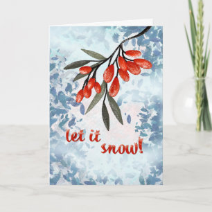 Let It Snow! Watercolor Winter Berries Greeting Card
