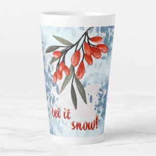 Let It Snow! Watercolor Winter Berries Greeting Latte Mug