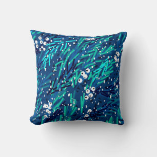 Let it Snow Winter Berry Pattern Blue + Teal Cushion