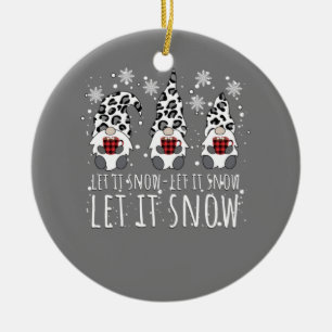 LET IT SNOW Winter Gnome - Leopard Buffalo Plaid Ceramic Tree Decoration