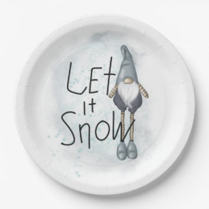 Let it Snow Winter Gnome Paper Plate
