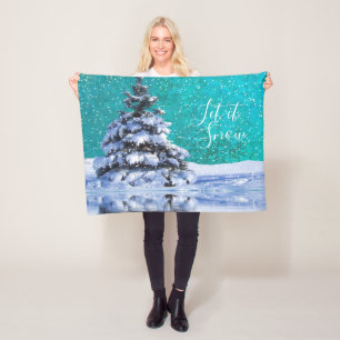 Let it snow winter snow elegant teal white fleece blanket