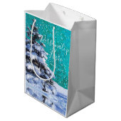 Let it snow winter snow teal white elegant medium gift bag (Back Angled)