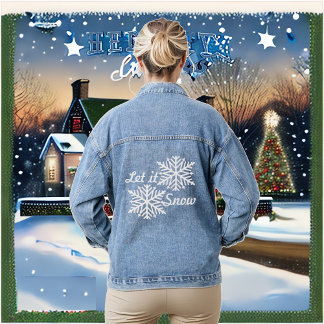 Let It Snow Winter White Snowflakes Delicate Warm Denim Jacket