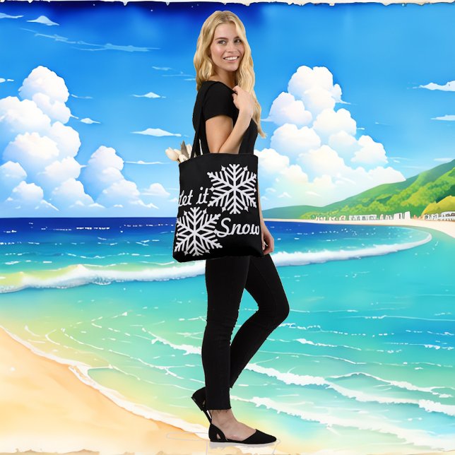Let It Snow Winter White Snowflakes Elegant Black Tote Bag (Let It Snow Winter White Snowflakes Elegant Black Tote Bag)