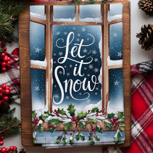 Let It Snow Winter Window Christmas Tea Towel