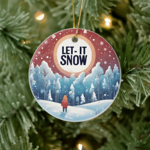 Let It Snow with Beautiful Vintage Landscape  Ceramic Tree Decoration
